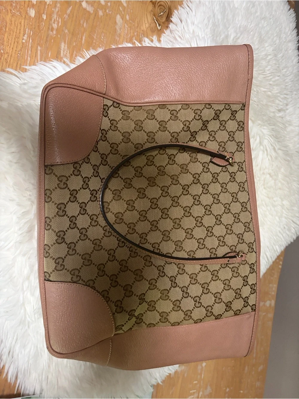 Gucci Beige GG Canvas Tote with Pink Leather Accents